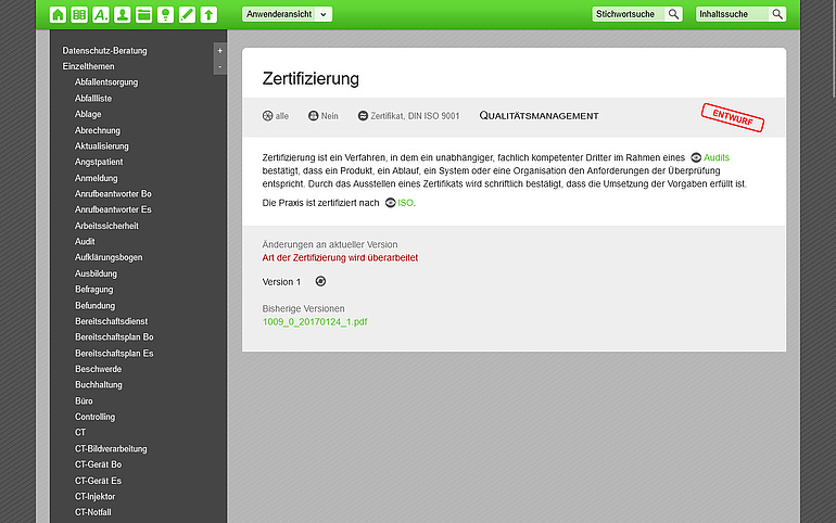 Änderungstext im Effizienz-Lotsen, der vor der Versionierung angezeigt wird