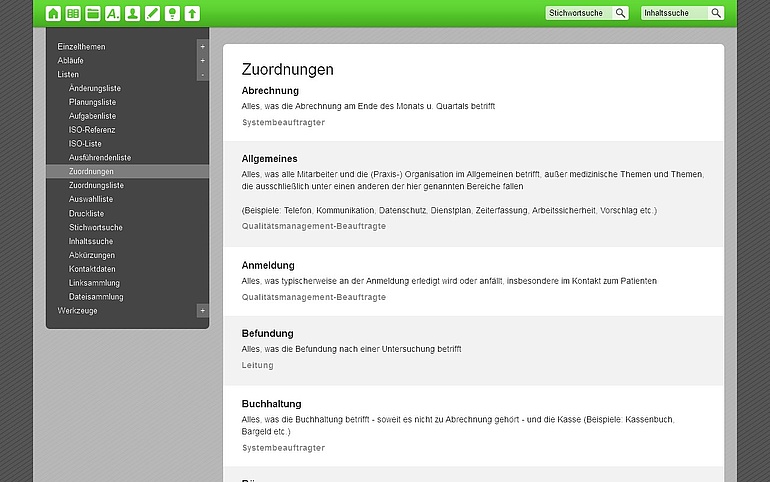 Liste Zuordnungen im Organisationssystem Effizienz-Lotse