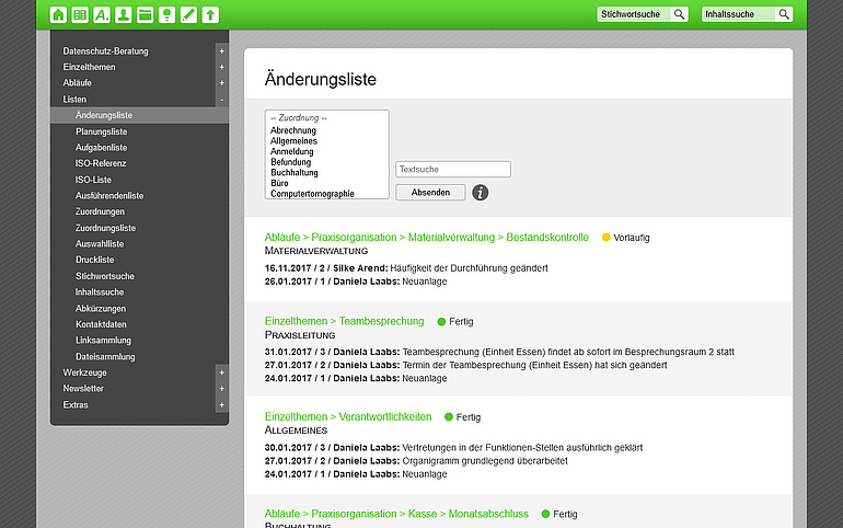 Änderungsliste im Effizienz-Lotsen