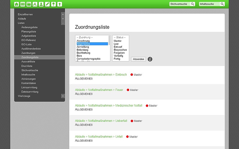Zuordnungsliste im Organisationssystem Effizienz-Lotse