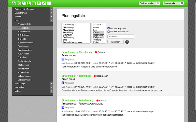Die Planungsliste des Effizienz-Lotsen  - Unterstützung für den QMB